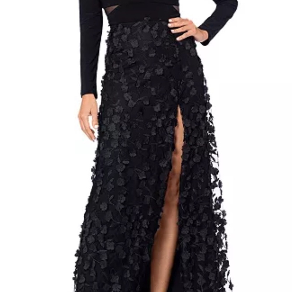 Xscape Black Long Sleeve V-Neck Evening Gown - Picture 12 of 12